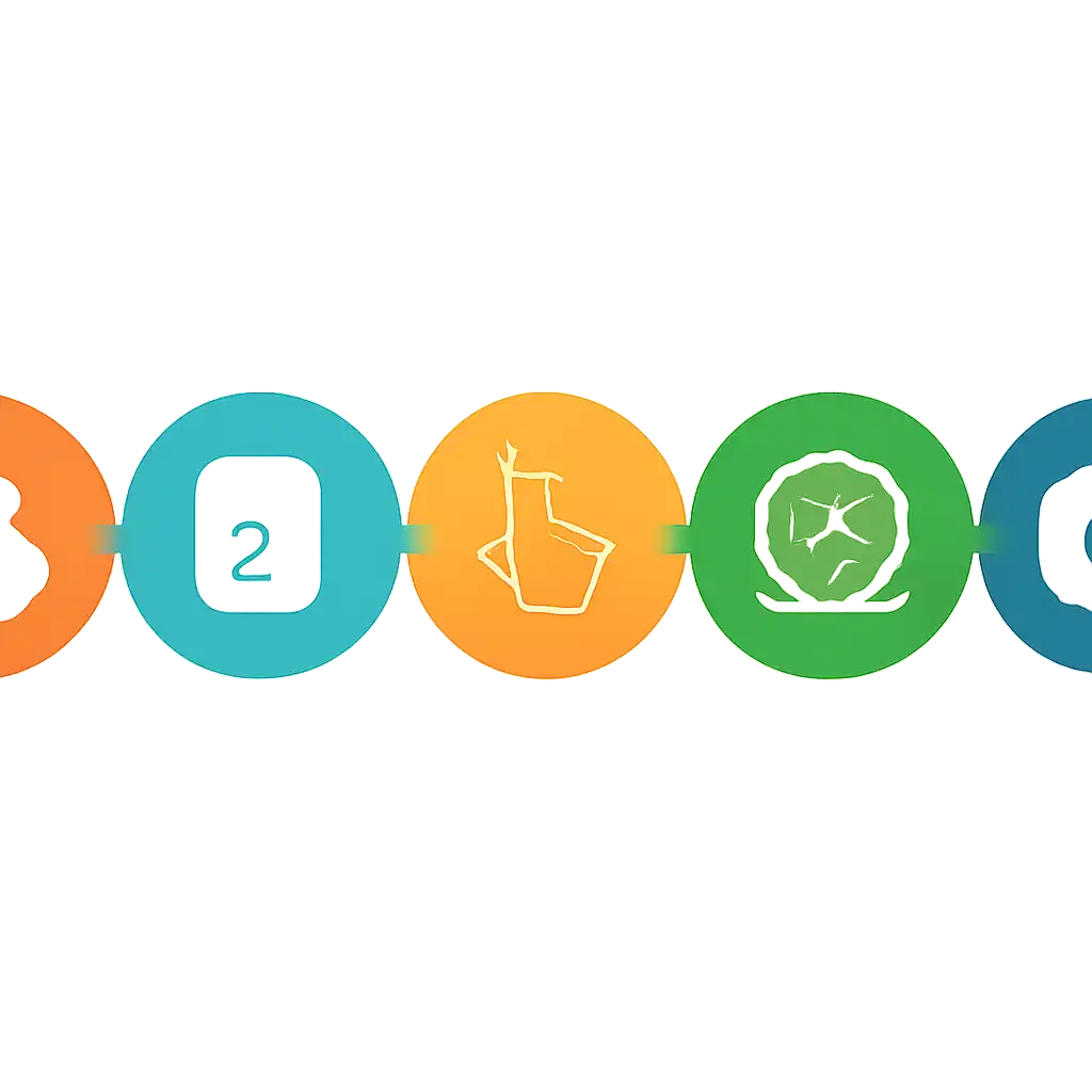 Five numbered circular icons connected by arrows in a horizontal flow, flat illustration, icons only, no words, Tiranga Lottery steps