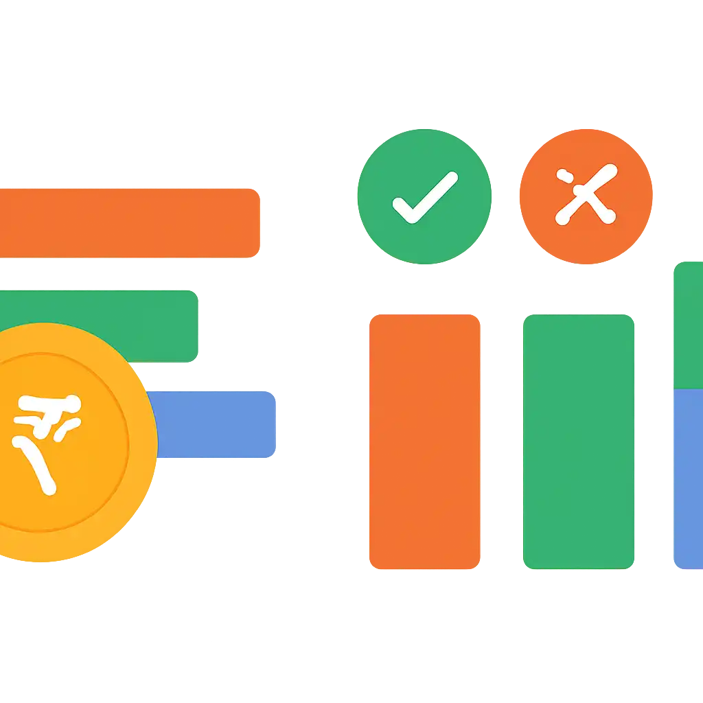 Infographic comparing options using coloured bars and icons only, no text or labels, flat design, Tiranga Lottery